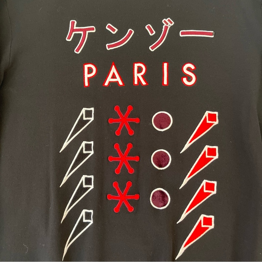 Vintage KENZO Black Sweater with Red and White Embroidered Accents - Picture 4 of 8